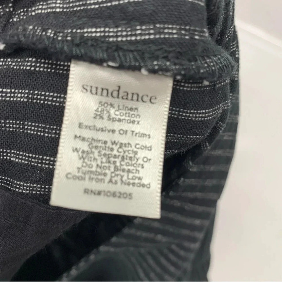 Sundance Pants Woman 10P  Linen Cotton Black Stripe Side Buttons Straight - Picture 10 of 13
